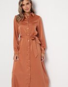 rosa Rochie cămașă Roz Maxi cu Curea Legată Isylie