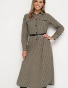 rosa Rochie Cămașă Verde cu Nasturi cu Curea și Imitație de Buzunare Tintarra