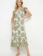 rosa Rochie Cămașă Verde cu Vâscoză și Imprimeu Geometric Siledia
