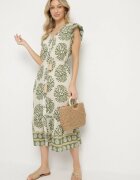 rosa Rochie Cămașă Verde cu Vâscoză și Imprimeu Geometric Siledia