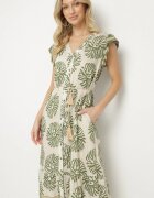 rosa Rochie Cămașă Verde cu Vâscoză și Imprimeu Geometric Siledia