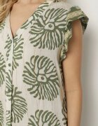 rosa Rochie Cămașă Verde cu Vâscoză și Imprimeu Geometric Siledia