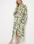 rosa Rochie Cămașă Verde cu Viscoză cu Model Abstract cu Curea Koredis