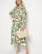 rosa Rochie Cămașă Verde cu Viscoză cu Model Abstract cu Curea Koredis