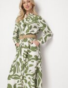 rosa Rochie Cămașă Verde cu Viscoză cu Model Abstract cu Curea Koredis