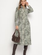 rosa Rochie Cămașă Verde de bumbac cu imprimeu leopard cu cordon Melinettia