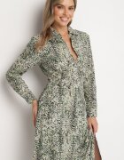 rosa Rochie Cămașă Verde de bumbac cu imprimeu leopard cu cordon Melinettia