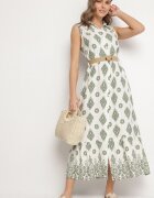 rosa Rochie cămașă Verde din viscoză cu centură cu cataramă Eraniela