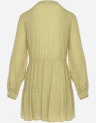 rosa Rochie Cămașă Verde în Stil Boho cu Tiv Evazat Liorda