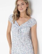 rosa Rochie Cambrată Albastră cu Șnur la Decolteu cu Flori Danner