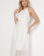 rosa Rochie Cloche Albă din Țesătură în Relief cu Legare la Spate Nimioretta