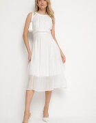 rosa Rochie Cloche Albă din Țesătură în Relief cu Legare la Spate Nimioretta
