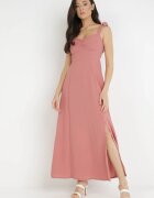rosa Rochie Cloche Roz închis cu bretele care se leagă cu șliț Kalora