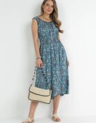 rosa Rochie Cloș Albastră Midi cu bretele late cu elastice în talie Anelanie