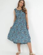 rosa Rochie Cloș Albastră Midi cu bretele late cu elastice în talie Anelanie