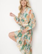 rosa Rochie Cloș Bej-Verde cu Mânecă Lungă și Volane Amollas