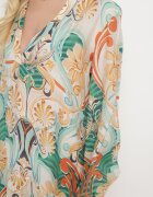 rosa Rochie Cloș Bej-Verde cu Mânecă Lungă și Volane Amollas
