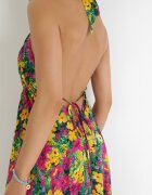 rosa Rochie Cloș Galben-Fucsia Maxi Legată la gât din Viscoză cu flori Enisa