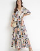 rosa Rochie Cloș Gri-Negru Maxi cu model patchwork Daliah