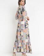 rosa Rochie Cloș Gri-Negru Maxi cu model patchwork Daliah