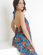 rosa Rochie Cloș Maxi Albastră Legată la gât din Viscoză Florală Enisa