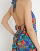 rosa Rochie Cloș Maxi Albastră Legată la gât din Viscoză Florală Enisa