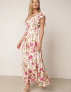 rosa Rochie cloș maxi bej deschis din viscoză cu imprimeu floral Unadis
