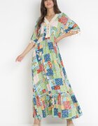 rosa Rochie Cloș Maxi Verde cu Model patchwork Daliah