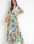 rosa Rochie Cloș Maxi Verde cu Model patchwork Daliah