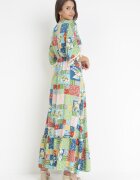 rosa Rochie Cloș Maxi Verde cu Model patchwork Daliah