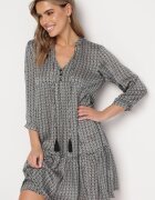 rosa Rochie Cloș Neagră Decorată cu Ciucuri și Model Mărunt Clemova