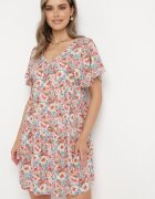 rosa Rochie Cloș Roz-Bej cu Mânecă Scurtă din Viscoză și cu Legătură la Spate Vatella