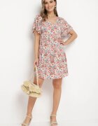 rosa Rochie Cloș Roz-Bej cu Mânecă Scurtă din Viscoză și cu Legătură la Spate Vatella