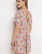 rosa Rochie Cloș Roz-Bej cu Mânecă Scurtă din Viscoză și cu Legătură la Spate Vatella