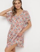 rosa Rochie Cloș Roz-Bej cu Mânecă Scurtă din Viscoză și cu Legătură la Spate Vatella