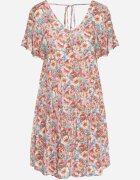 rosa Rochie Cloș Roz-Bej cu Mânecă Scurtă din Viscoză și cu Legătură la Spate Vatella