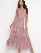rosa Rochie cloș roz maxi cu șnur împletit în talie Ralica