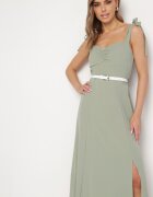 rosa Rochie Cloș Verde cu bretele legate și despicătură Kalora