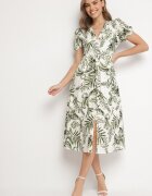 rosa Rochie Cloș Verde cu decolteu în V Decorată cu model floral Evilirae