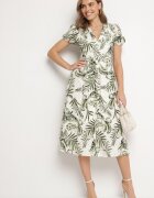 rosa Rochie Cloș Verde cu decolteu în V Decorată cu model floral Evilirae
