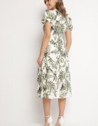 rosa Rochie Cloș Verde cu decolteu în V Decorată cu model floral Evilirae
