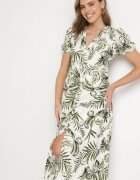rosa Rochie Cloș Verde cu decolteu în V Decorată cu model floral Evilirae
