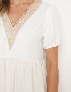 rosa Rochie Cutiata Bej-Portocalie cu Broderie la Decolteu Moetta