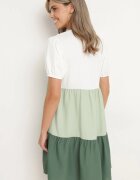 rosa Rochie cutie bej-verde cu broderie la decolteu Moetta
