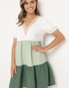 rosa Rochie cutie bej-verde cu broderie la decolteu Moetta