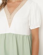 rosa Rochie cutie bej-verde cu broderie la decolteu Moetta
