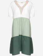 rosa Rochie cutie bej-verde cu broderie la decolteu Moetta