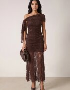 rosa Rochie de seară din dantelă asimetrică cu tip cravată decorativă Elatipea Maro
