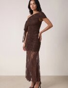 rosa Rochie de seară din dantelă asimetrică cu tip cravată decorativă Elatipea Maro