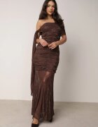 rosa Rochie de seară din dantelă asimetrică cu tip cravată decorativă Elatipea Maro